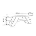 TV table dimensions 120×33.5×40cm, angled-leg MDF design