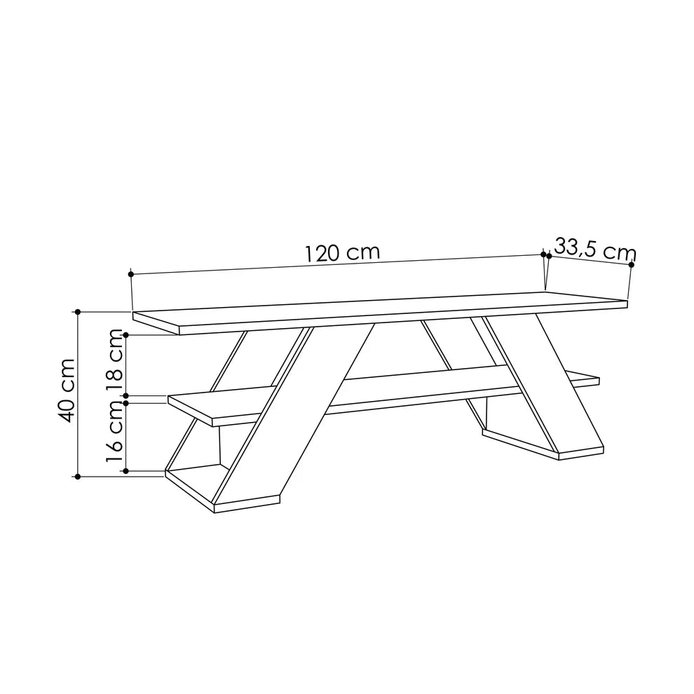 TV table dimensions: 120 cm length, 33.5 cm width, 40 cm height (MDF)