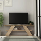 Light oak TV table with open shelf and X-style legs, MDF, 120x33.5x40 cm