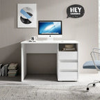 White MDF desk with storage cabinet and drawers, 110x50x75cm, front view