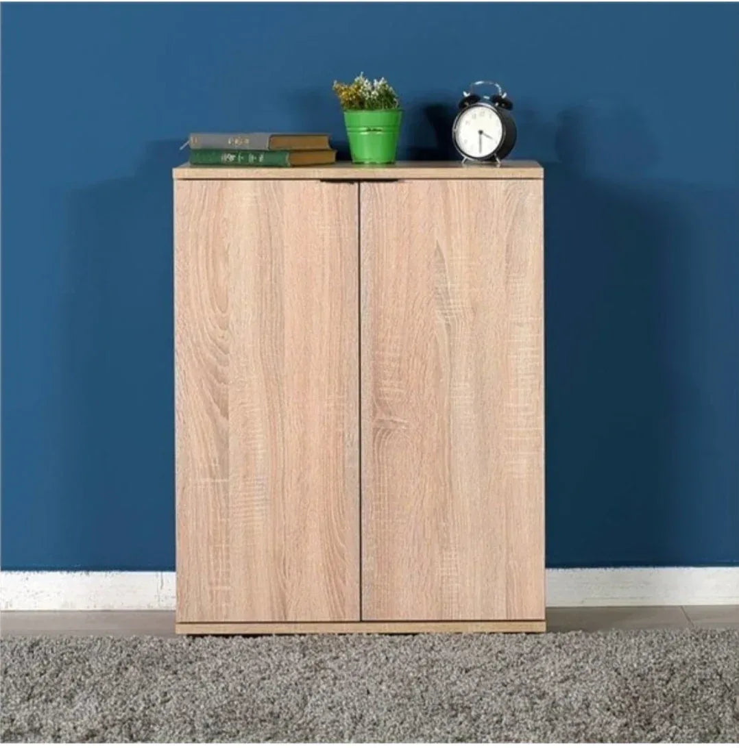 Light wood MDF shoe cabinet with 2 doors, 80x35x110cm