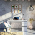 White MDF desk with 3 drawers and side cabinet, 120x50x75cm