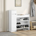 White MDF shoe cabinet with four-tier open shelves for neatly storing shoes