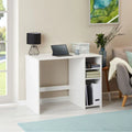 White MDF desk with open shelf and side cabinet, 95x44x75 cm