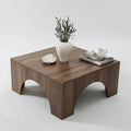 Dark wood-effect MDF square coffee table with curved cutouts, 80x80cm, low profile