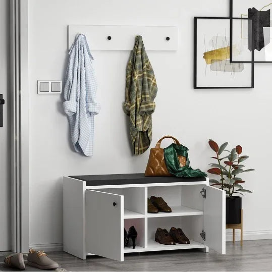 Open white MDF shoe cabinet with 2 inner shelves, 80x35x45 cm