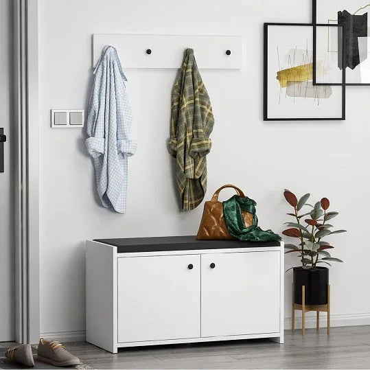 White MDF shoe cabinet with 2 doors, 80x35x45 cm