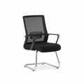 Comfort side chair with black mesh back, black padded seat, and chrome sled base