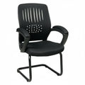 Black side chair with padded arms and sculpted backrest with stud pattern