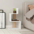 White MDF side table with open shelves and narrow vertical column, 42x30x72cm