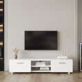 White MDF TV table console with two drawers and open center shelf