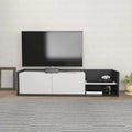 BIRDIE MDF TV table with black and white finish, two doors and open media shelf
