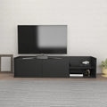 Black MDF TV table with two cabinet doors and open media shelf, 160x35x36.8cm