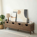 SARA MDF TV table, brown, four drawers with curved cutout handles, tapered legs