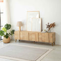 MARIA MDF TV table, light wood-effect finish, four-panel cabinet doors and legs