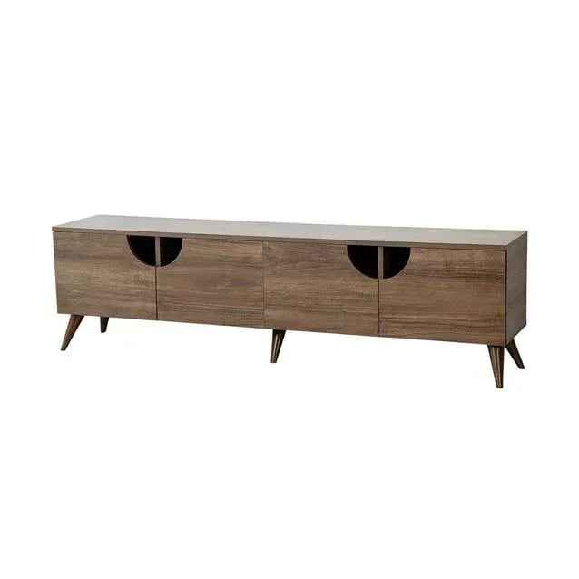 Light oak TV cabinet table with four drawers and tapered wooden legs