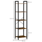 Bookcase size 40x30x154 cm; black metal frame with rustic wood shelves