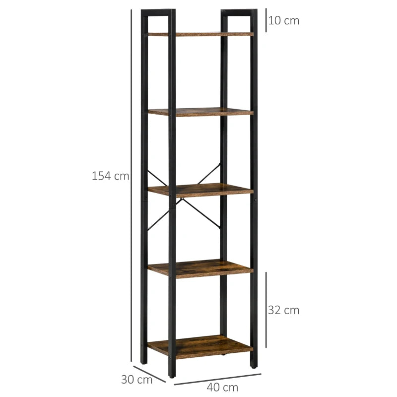 Bookcase size 40x30x154 cm; black metal frame with rustic wood shelves