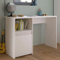 White MDF desk with open shelf and lower cabinet door, 115x50x75cm