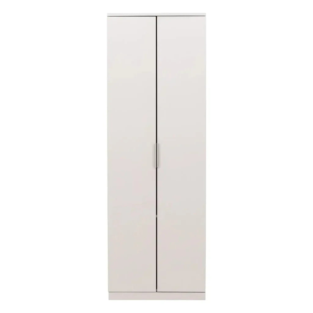 White MDF wardrobe cabinet with two vertical doors and center handle