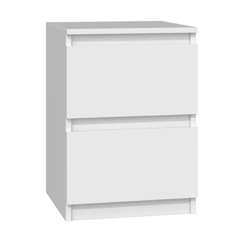 White MDF commode, two stacked drawer fronts, 30x30x40cm