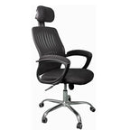 Black manager chair w/ headrest, contoured backrest, armrests, swivel caster base