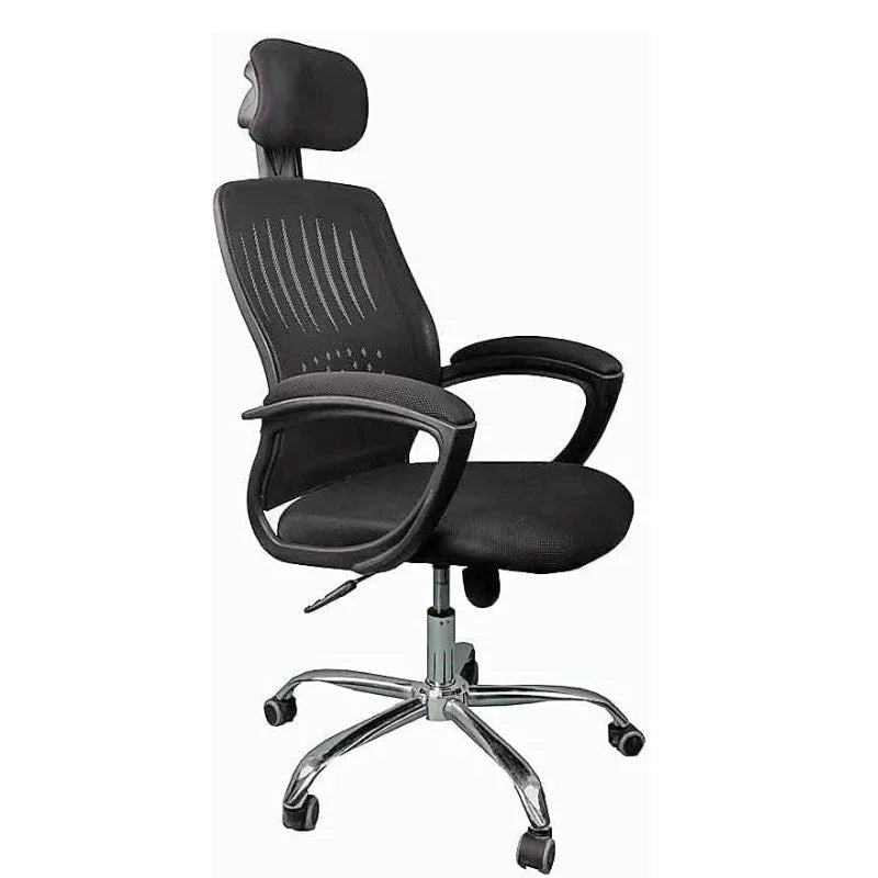 Black manager chair w/ headrest, contoured backrest, armrests, swivel caster base