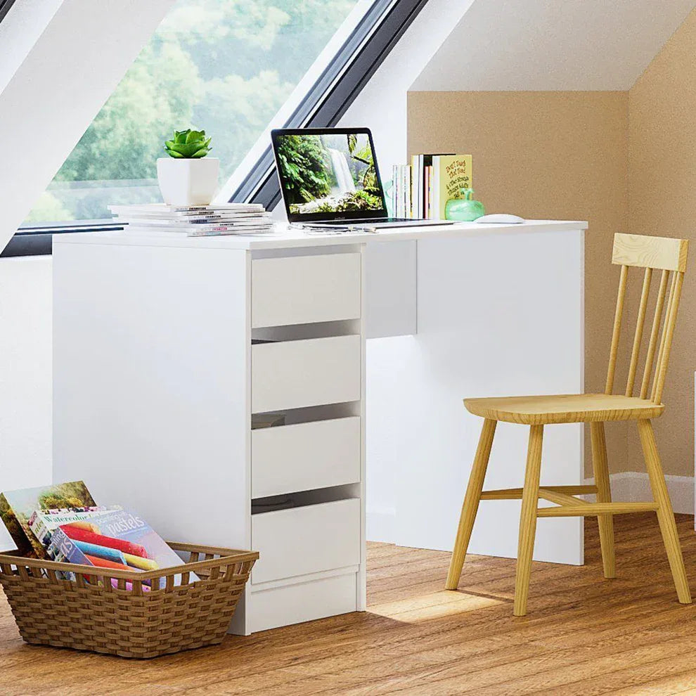 White MDF desk 110x50cm with three drawers