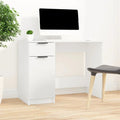 White MDF desk with drawer, open shelf, and rectangular monitor stand, 105x40x75cm