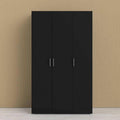 Black MDF wardrobe with three doors and long silver bar handles