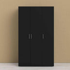Black MDF wardrobe with three doors and long silver bar handles