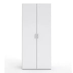 White MDF wardrobe with two vertical doors and metal handles