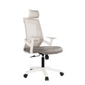 Gray mesh manager chair with cushioned seat, armrests, and white wheeled base
