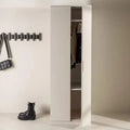 White MDF wardrobe with open door, interior shelves and hanging rail