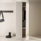 White MDF wardrobe with open door, interior shelves and hanging rail