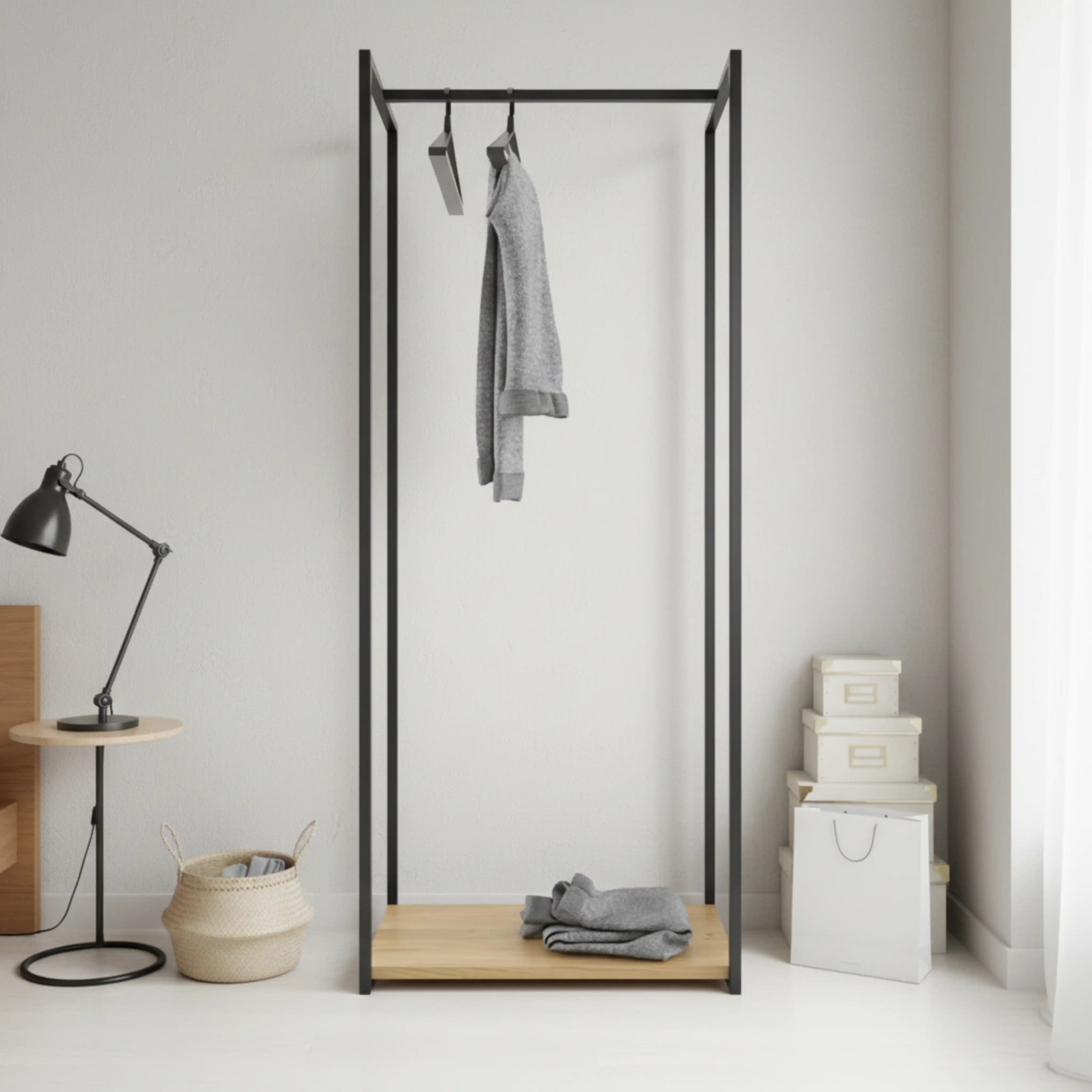 H17 Clothes Stand – Metal Frame, MDF Shelves, 60x40x180cm
