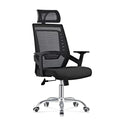 Black mesh manager chair with padded seat, adjustable armrests, chrome base and rolling casters