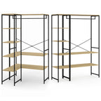 Freestanding clothing rack with black metal grid frame and four-tier MDF shelves