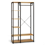 Metal clothes stand with MDF shelves, open sides and lower shoe shelf