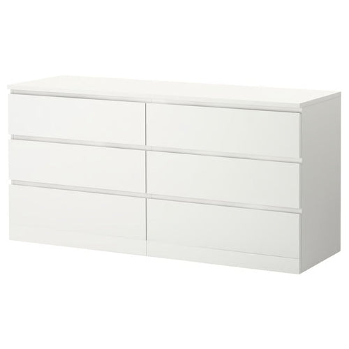 White dresser unit with 6 drawers, clean-lined MDF cabinet front