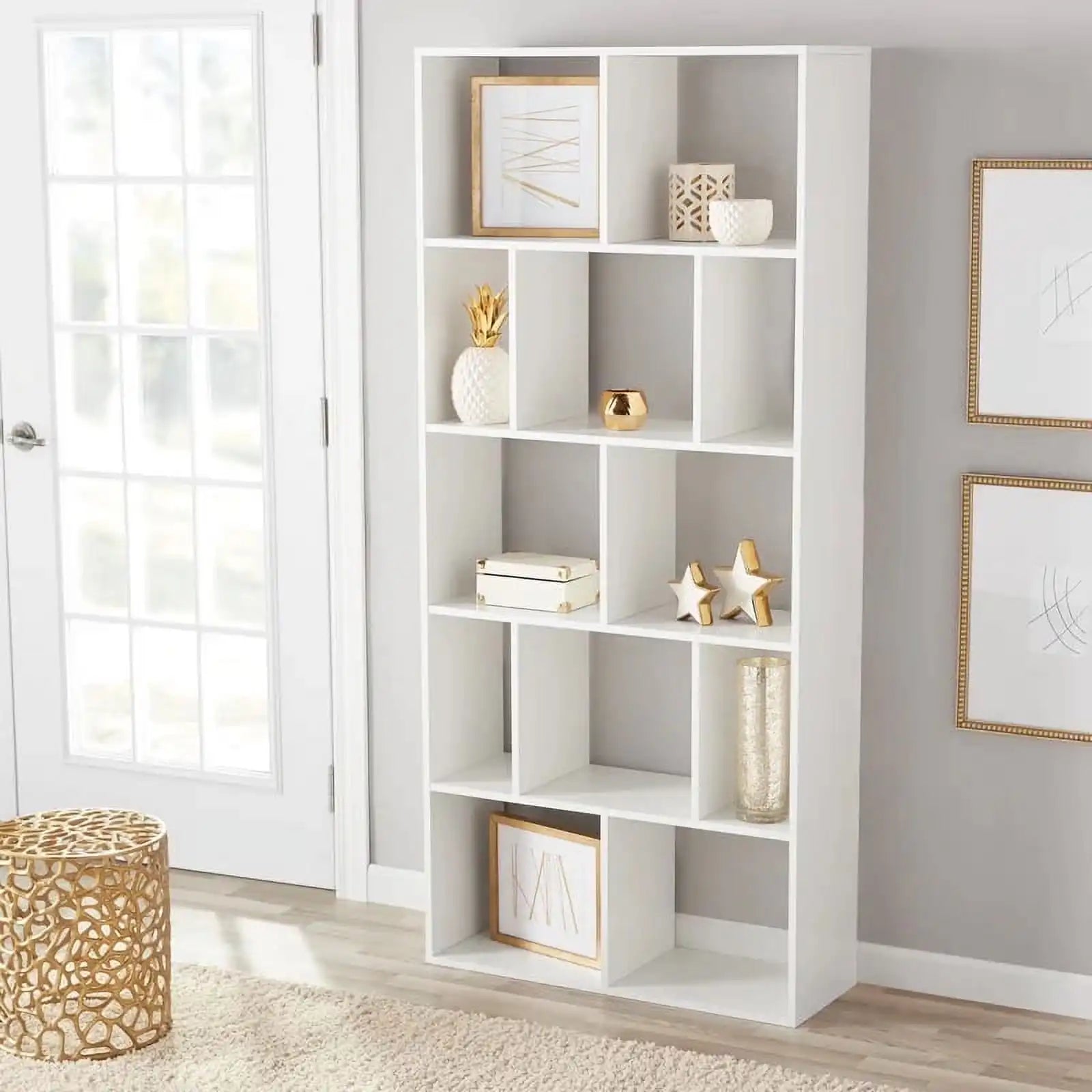 Modern white MDF bookcase with open square cubby shelves, 80x30x180cm