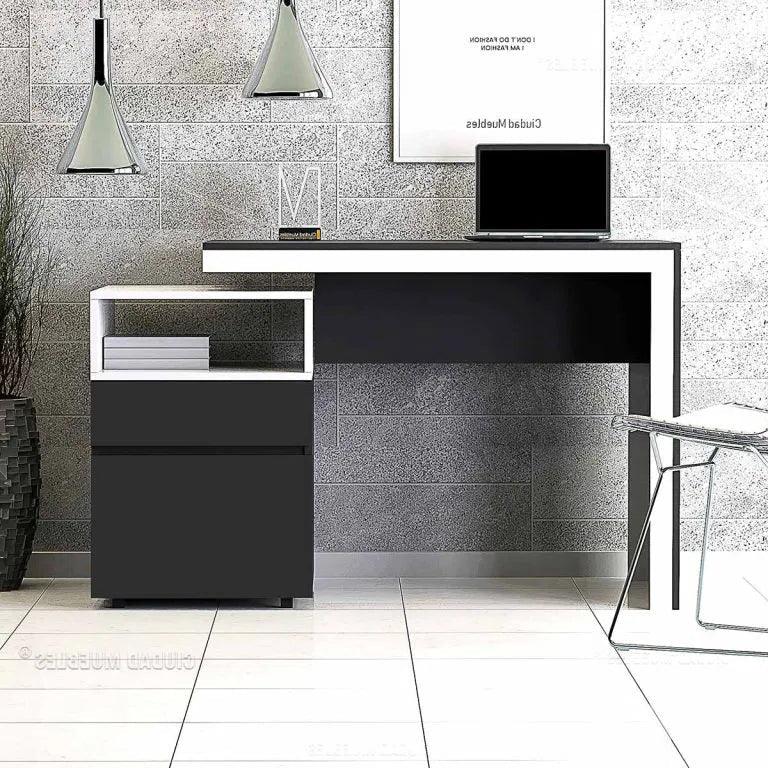 MDF desk 120x50x75 cm with side drawer cabinet, black finish