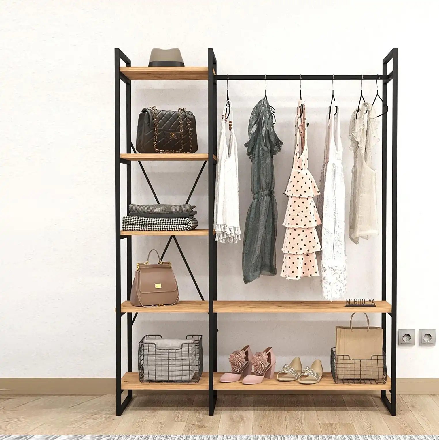 H13 Clothes Stand – Metal Frame, MDF Shelves, 120x40x180cm