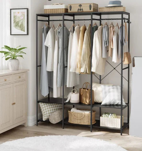 H14 Clothes Stand – Metal Frame, MDF Shelves, 141x40x180cm