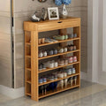 Light wood MDF shoe rack with 5 open shelves and top ledge, 80x30x110cm
