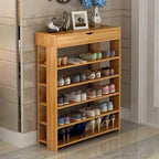 Light wood MDF shoe rack with 5 open shelves and top ledge, 80x30x110cm