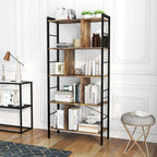 Dark metal and rustic wood MDF bookcase with open shelves and multiple levels