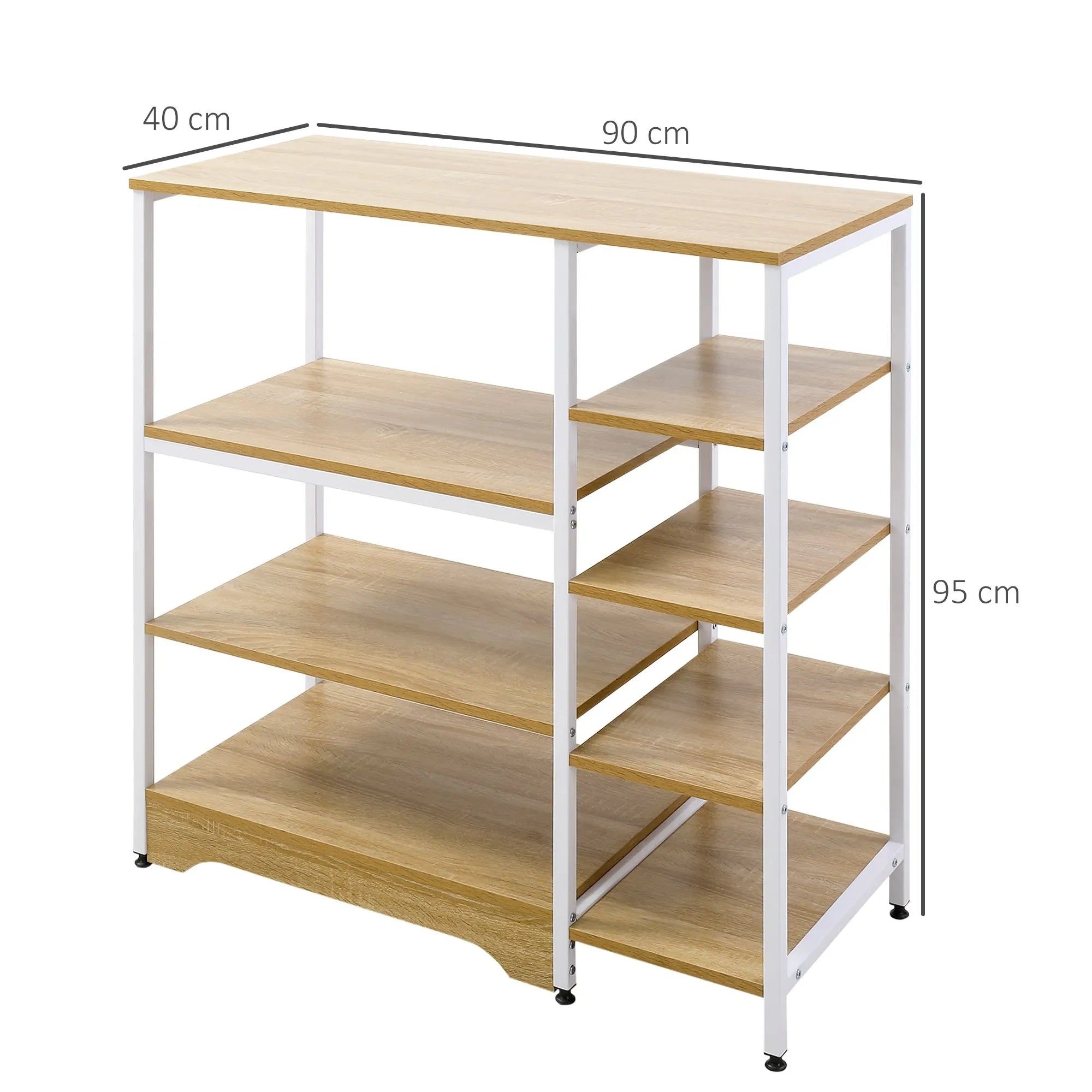 90x40x95 cm bookcase; white metal frame with light wood shelves