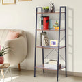 Open five-tier bookcase with dark metal frame and light MDF shelves
