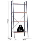 Bookcase dimensions 60x35x145cm with dark metal frame and light MDF shelves